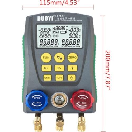 Refrigeration Digital Manifold Gauge Pressure Temperature Electronic Manometer Gauge Tester DY517 Car Air Conditioner