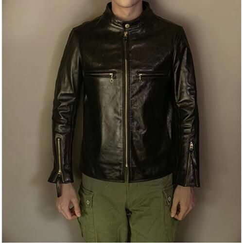 J100 Read Description! Asian Size Super Quality Genuine Horse Slim Classic Horsehide Leather Rider Jacket