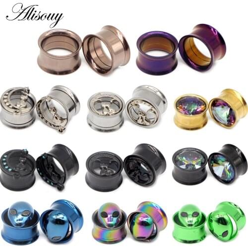 Alisouy 2Pcs Steel Colorful Anodized Internally Thread Screw Fit Ear Flesh Tunnel Plug Ear Gauge Expander Piercing Jewelry