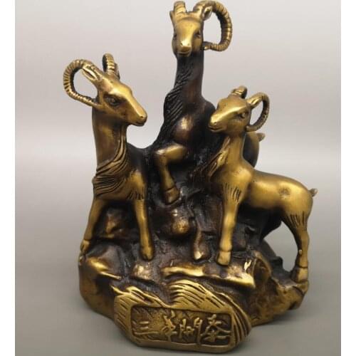 China brass archaize Three sheep Kaitai crafts statue