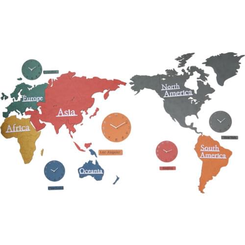 Creative Self Adhesive Wall Clock Wooden World Map Color Wood Large Nordic Home Watch Office Background Decoration gift FZ562