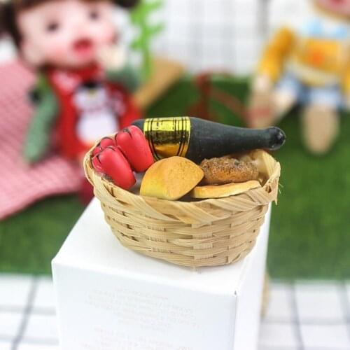 Dollhouse Picnic Mini Wine Bottle Vegetable Bread Basket Model Toy DIY Gift Mini Wine Bottle Vegetable Bread Basket