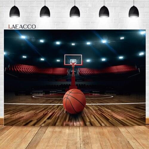 Laeacco Basketball Field Stadium Spotlight Sportsman Photography Backdrops Boy Birthday Customized Portrait Photo Backgrounds