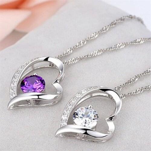 Trendy Cubic Zirconia Pendant For Women Heart Crystal Necklace Gift UK Chain Jewellery
