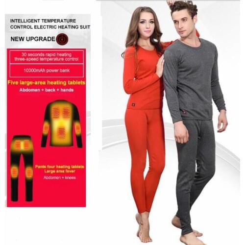 Men Heated Sports Ski Shirt Heating T Shirt + Heating Tights Electric USB Heated Thermal Underwear Set Keep Warm Camping Winter