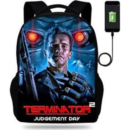 Mens The Terminator College Backpack USB Charger Schoolbag for Laptop Backpacks for Teenage School Bag Boys&Girls 17inch