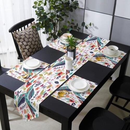 Birds Flowers Leaves Table Runner Holiday Kitchen Dining Table Runners Place Mats Set for Home Party Decor