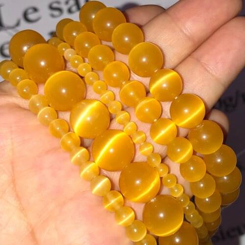 Natural Stone Dark Yellow Cats Eye Opal Glass Loose Spacer Moon Beads For Jewelry Making DIY Bracelet Necklace 4/6/8/10/12MM