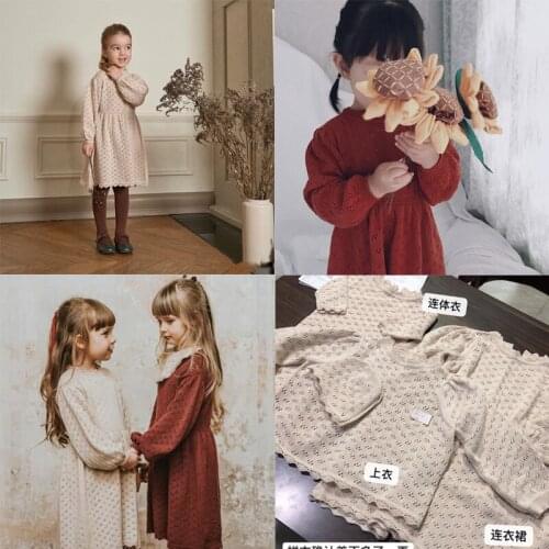 2020 New Autumn Winter Kids Cotton Dresses for Girls Cute Knit Hollow Out Princess Dress Baby Child Fashion Be O Clothes