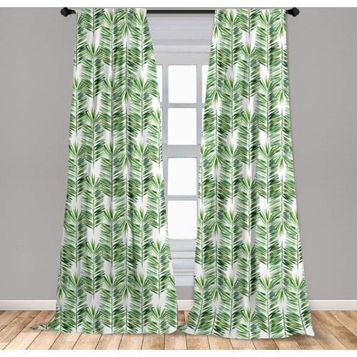 Palm Tree Window Curtains Watercolor Tropical Tree Branches Evergreen Leaf Featured Plant Design Window Drapes with Rod Pocket