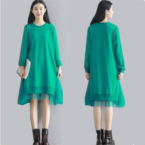 Autumn 2020 Spring Patchwork Lace Thick Warm Long Sleeve Dress Women Female Plus Size 5XL 6XL Big Loose Dresses Vestidos