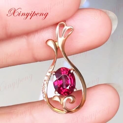 18k rose gold with 100% natural Magnesium aluminum garnet pendant Color bright fire Wine red Fashion and contracted