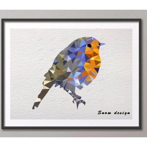 Low Poly Geometric Coral Yellow Bird Canvas painting wall Art Poster Print Pictures living room Home Decor wall hanging sticker