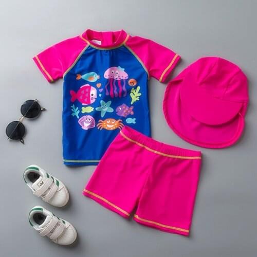 Pop 2019 Girl Swimwear With Hat Beachwear Girls Swimsuit Two Piece Unicorn Childrens Swimwear Swimsuit CZ903
