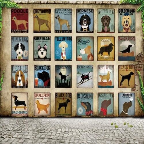 Pet Dogs Dachshund Beagle Poodle Black Dog Metal Sign Posters art Vintage Mural Painting Custom Decor WW2