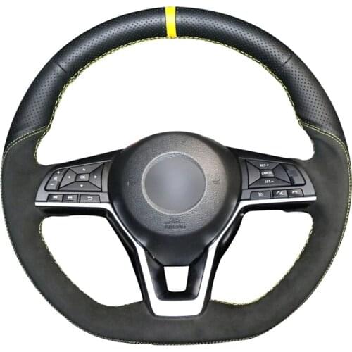 Hand Sew Black Genuine Leather Suede Car Steering Wheel Cover for Nissan Qashqai X-Trail Leaf Juke Micra Serena 2017 2018-2020