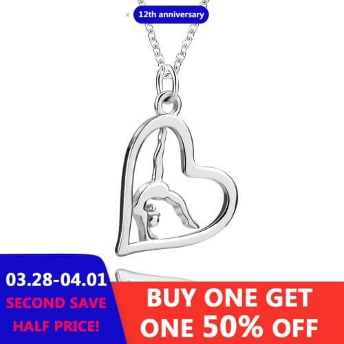 Sport Love Heart 925 Sterling Silver Pendant&necklace Jewelry Beauty Gymnastics Women Pendant Necklace for Women Engagement Girl
