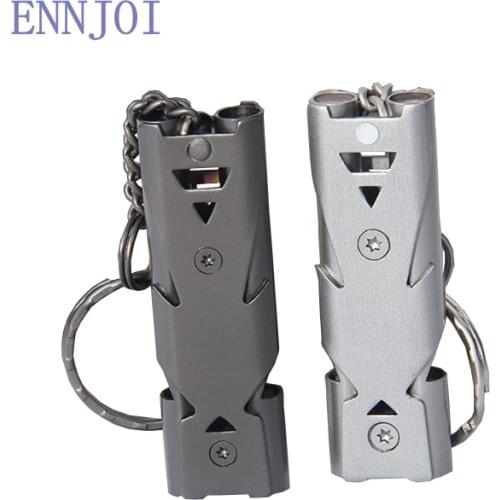 NEW Stainless Steel Double Pipe Survival Whistle With One Key Ring Buckle Outdoor Safety High Decibel Lifesaving Whistle