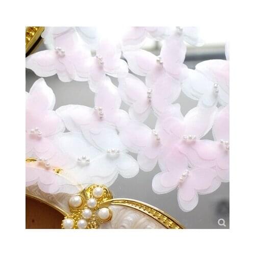 Hand-stitched Three-dimensional flowers Pearls Butterfly Head Ornaments Diy Material Clothes Decorative Accessories 20Pcs/pack