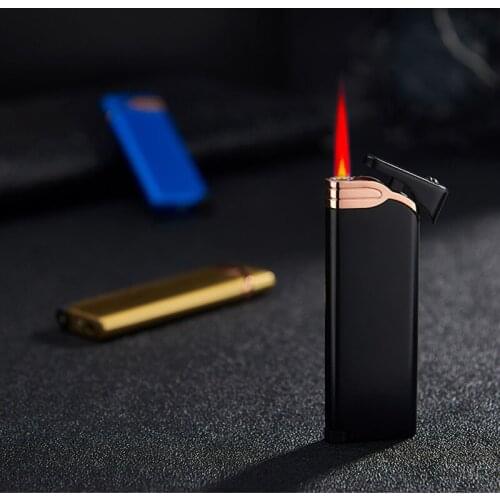 Straight Into Red Flame Windproof Lighter Butane Gas Lighter Ultra-thin Creative Lighter Smoking Cigarettes Accessori Mens Gift