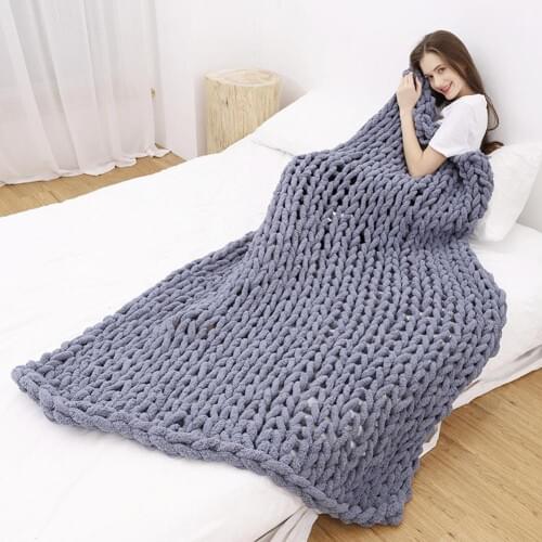 Handmade Knitting Thick Yarn Bulky Winter Soft Warm Blanket Home Sofa Decor