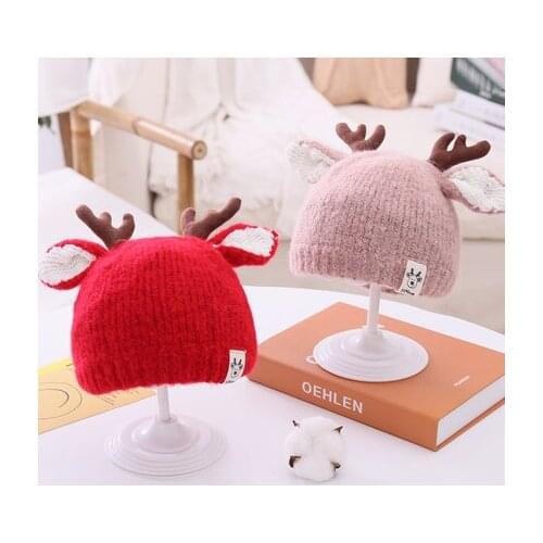 New Cute Baby Kid Boy Deer Cartoon Shap Knitted Beanies Cap Child Girl Wool Cotton Warm Thicken Knitting Skullies Hat Gorros
