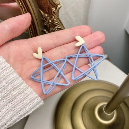 Fashion Vintage Earrings For Women Big Geometric Statement Blue Star Metal Drop Earrings 2021 Trendy Earings Jewelry Accessories