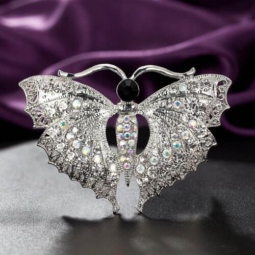 Zlxgirl hot sale rhinestone crystal butterfly brooches jewelry womens party scarf pins vintage hijab accessories hats bijoux
