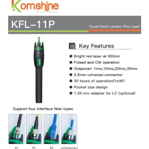[100% New] Komshine KFL-11P Laser 30MW/20MW/10MW/5KM Visual Fault Locator, Fiber Optic Cable Tester 10-30Km Range VFL