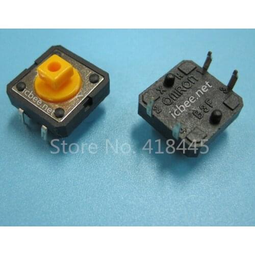 100PCS/LOT Tact Switch B3F 12x12x7.3 DIP Through Hole RoHS High Quality 260gf 4Pin Black Yellow Handle Round Square Type