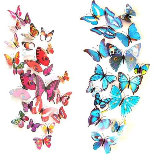 12pcs/lot Colorful Butterfly Fridge Magnets 3D Butterfly Design Art Stickers Room Magnetic Home Decor DIY Wall Decoration