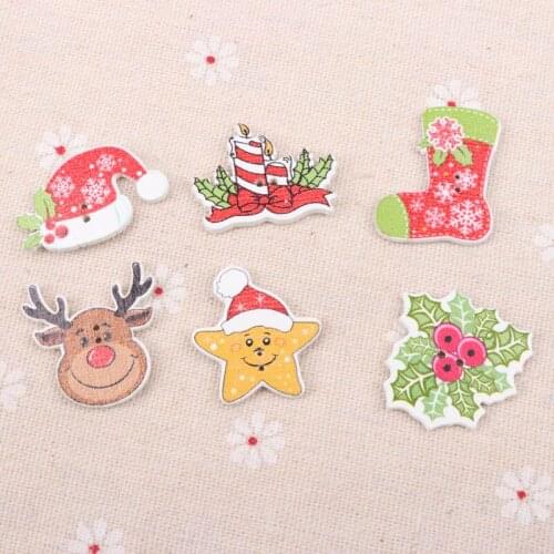 30PCs Natural Christmas Wooden Buttons Cute deer Shape Decorative Sewing Buttons 2 Holes Scrapbooking Crafts DIY 20-28mm