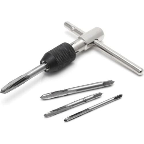 5pcs/Set T Type Machine Hand Screw Thread Taps Reamer M3/M4/M5/M6 Tap Set with Twist Drill Bits and Wrench Tool Parts Forge