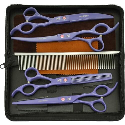 7.0" Purple Animals Shears Straight Cutting Thinning Tijeras Professional Pets Grooming Scissors Curved Haircut Clippers B0038A
