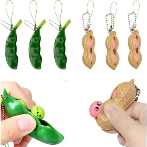 A Fidget Toys Decompression Edamame Toys Antistress Popper Toy Infinite Peanut Peas Beans Keychain Fidget Squishy Decompression
