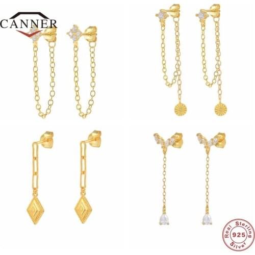 CANNER Real 925 Sterling Silver Chain Tassel Stud Earrings For Women Small Zircon Piercing Earring Earings Jewelry Pendientes