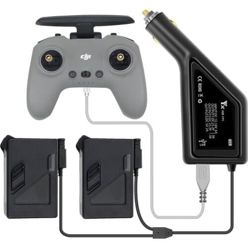 Car Charger DJI FPV 3-in-1 Dual Battery Remote Charger with USB Port for DJI FPV Drone Outdoor Car Charging Accessories