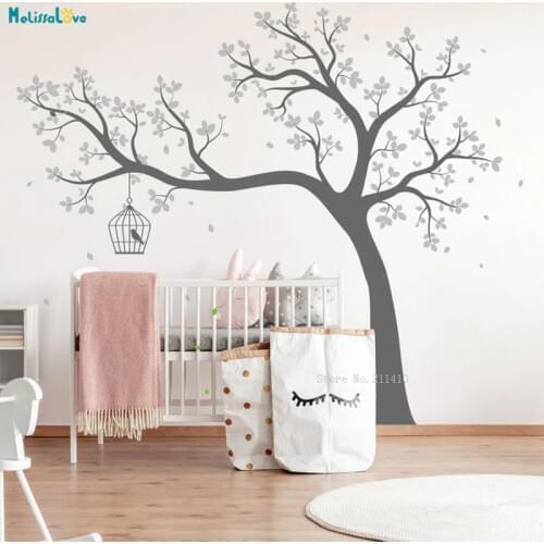 Large Overhanging Huge Tree Wall Sticker Home Decor Living Room New Art Decals With Birdcage Vinyl Murals Diy Kids YT2427