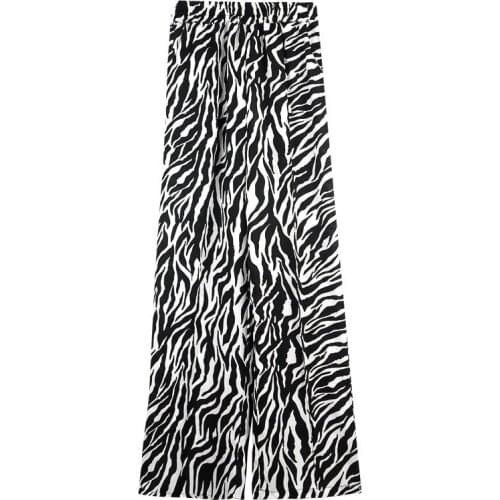 Women Wide Leg Pants Zebra Print Trousers Summer Autumn Casual Trouser Ladies Elastic Waist Flat Trousers 2021