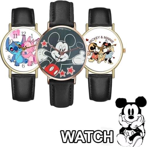 Disney Mickey Minnie Quartz Watch Cartoon Watch Alloy Leather Strap Watch Anime figure Cute Childrens Watch Birthday Gifts