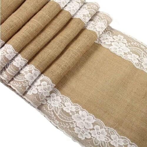 Jute Burlap Lace Hessian Table Runner 30 x 275cm Vintage Event Party Supplies Lace Table Runner for Wedding Accessories AA7921