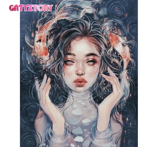 GATYZTORY Frame DIY Carp Girl Painting By Numbers Figure Picture Canvas By Numbers Modern Abstract Handpainted Painting For Home