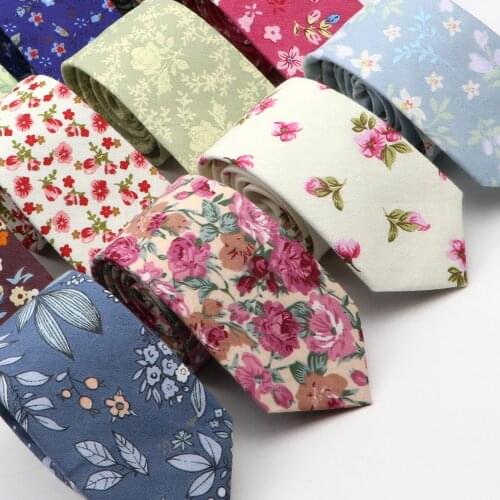 Cotton Floral Tie For Men Women Skinny Neck Tie For Wedding Casual Neckties Classic Dress Suits Flower Print Neck Ties Cravat