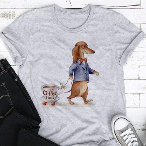 Kawaii Manga Dachshund Cute Dog And Cat Funny T Shirt Women Clothes Harajuku 2021 Summer Tshirt Tee Shirt Femme Tops Plus Size