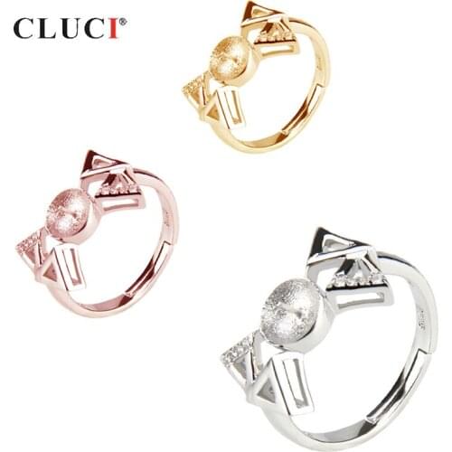 CLUCI Cute Rose Gold Color Silver 925 Butterfly Ring Party Adjustable Sterling Silver Pearl Ring Mounting Zircon Ring SR2012SB