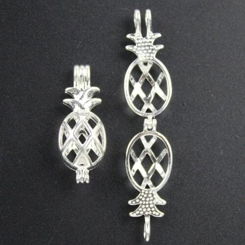 Creative Pineapple Jewelry Making Supplies Copper Beads Cage Pendant Essential Oil Diffuser Trendy Locket Gift Silver1pcsMixed
