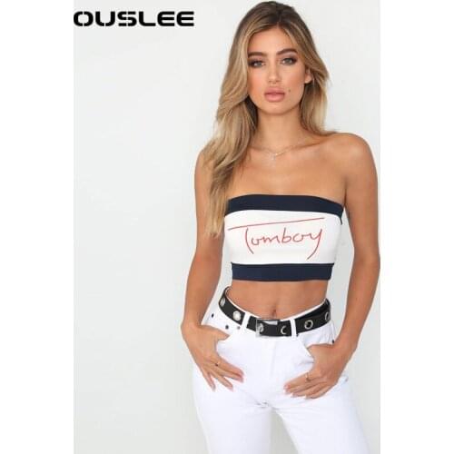 Ouslee Summer Fashion Women Ins Sexy Casual Tank Top Letter Print Bottoming Tube Top Woman Sleeveless White Corset Top