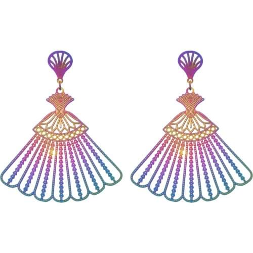 Fashion temperament fan-shaped long tassel color earrings for women / Girls sweet romantic jewelry earrings ER-521