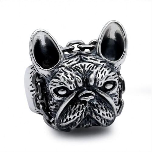 2019 new 100% S925 silver jewelry retro puppy ring for Men personality domineering bulldog mens Thai silver ring solid silver