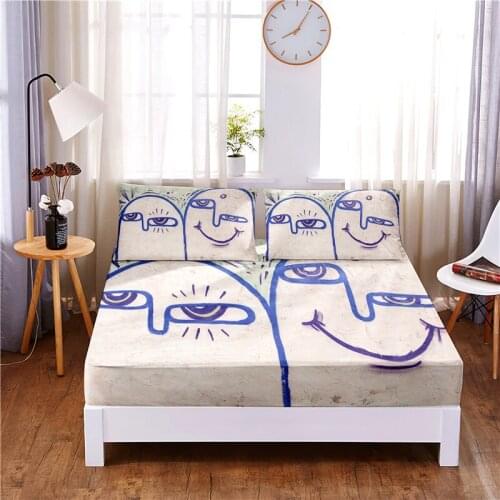 Finger Smile Digital Printed 3pc Polyester Fitted Sheet Mattress Cover Four Corners with Elastic Band Bed Sheet Pillowcases